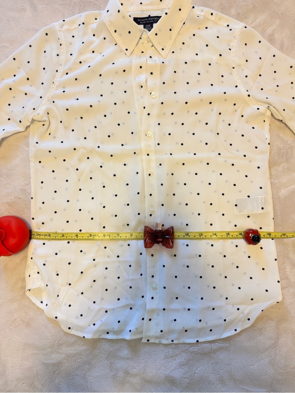 Banana Republic Semi-Sheer White Polka Dot Button Up Top, XXS - Picture 5 of 10